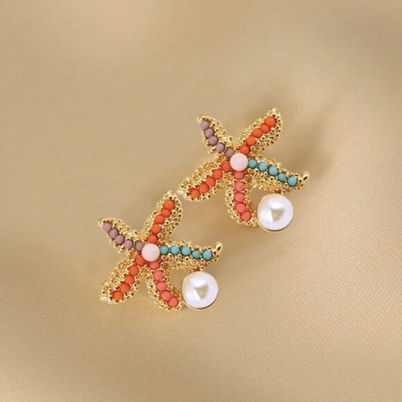 Jewelry - Sweet Bohemian Style Colorful Starfish and Faux Pearl Earrings For Teens